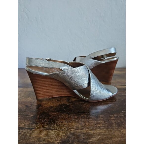 COACH New York Randy Silver Wedge Sandles SZ 6 Sling back holidays party Barbie - Picture 5 of 13